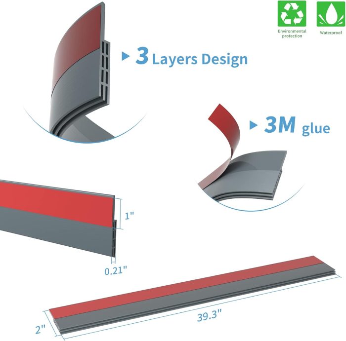 2 Pack Door Draft Stopper, Under Door Draft Blocker, Home Improvement Soundproof Door Sweep  Stripping for Doors, 2" W x 39" L, Grey - Image 2