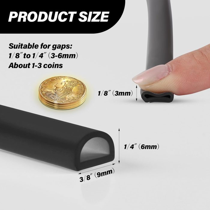 Silicone  Stripping Door Seal, 20FT Self Adhesive D-Shaped Door  Stripping for Door Frame??Window Seal - Image 2