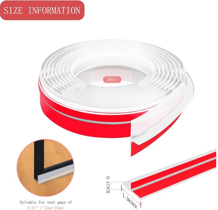 Stripping 20Ft Door Draft Stopper Silicone Seal Strip Draft Blocker Gaps Seal for Door Window Bathroom??T-Shaped 1.38In Width?? - Image 2