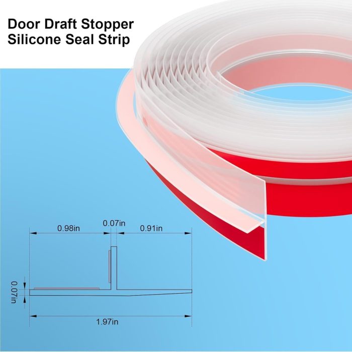 T-Shaped Door Draft Stopper, 1.97 in x 20 Ft Silicone Seal Strip for Windows Gaps, 1.8mm Thickest Seal Strip  Stripping Shower Sweep, Clear - Image 2