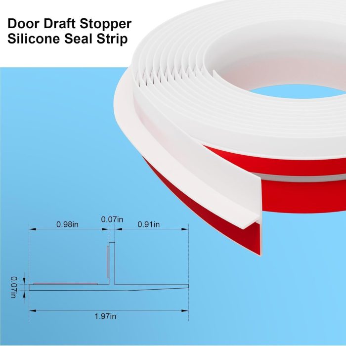 T-Shaped Door Draft Stopper, 1.97 in x 20 Ft Silicone Seal Strip for Windows Gaps,  Stripping Shower Sweep, White - Image 2