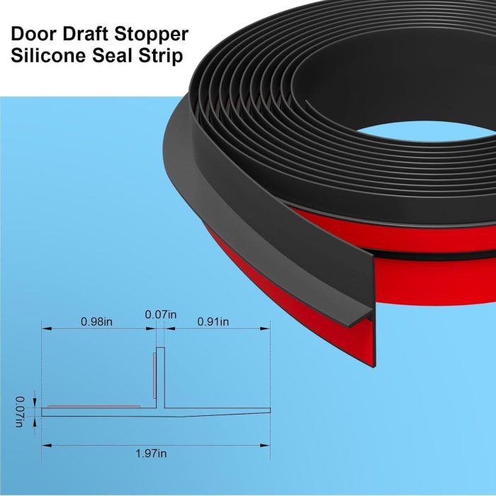 T-Shaped Door Draft Stopper, 1.97 in x 20 Ft Silicone Seal Strip for Windows Gaps, 1.8mm Thickest Seal Strip  Stripping Shower Sweep, Black - Image 2