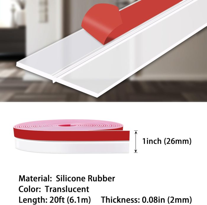 Silicone stripping Shower Glass Door Seal, Self-Adhesive Window  Strip, Peel and Stick strip for Anti-Collision, Soundproof and Waterproof (Translucent, 20FT x 1IN) - Image 2