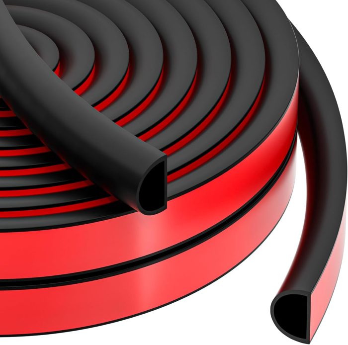 23FT  Stripping, Self Adhesive Door  Stripping, Silicone Door Seal Strip for Frame& Window (Black, 3/8"(W)??1/4"??T) ??23ft(L)