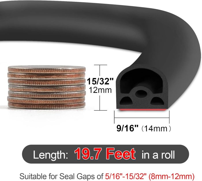 [New Upgrade] 19.7Ft Silicone Door  Stripping Door Seal Strip for Doors & Windows, Multi-Layer Soundproof Chamber Design, Self-Adhesive, Seal Large Gaps, Easy to Cut & Install - Image 2