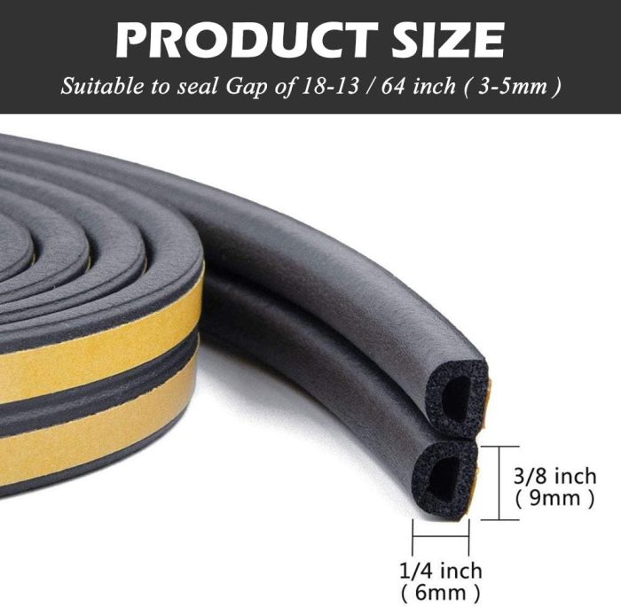 Door  Stripping, Soundproof Insulation Seal Strip for Windows with Self-Adhesive Protection (Black, 33Ft) - Image 2