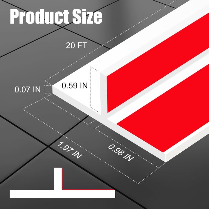 T-Shaped Door Draft Stopper 1.97 in x 20 FT Silicone  Stripping Door Seal Double-Sided Adhesive Draft Seal Tape for Doors Windows and Shower Glass Gaps, Side, Frame, White - Image 2