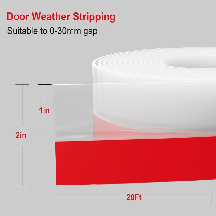 Stripping Door Seal, 2 inch Silicone Door  Stripping Door Seal Strip, Side and Bottom Gaps Insulation Strip for Door Frame, Window(20ft) - Image 2