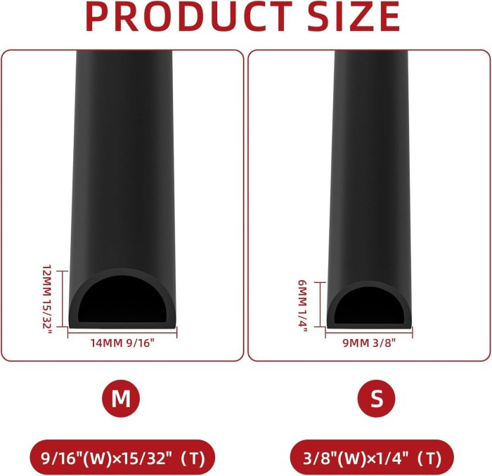 23ft  Stripping Door Seal, Silicone  Stripping Self Adhesive Door Seal Strip for Door Frame/Window (Black 3/8"(W)??1/4"??T) ??23ft(L) - Image 2