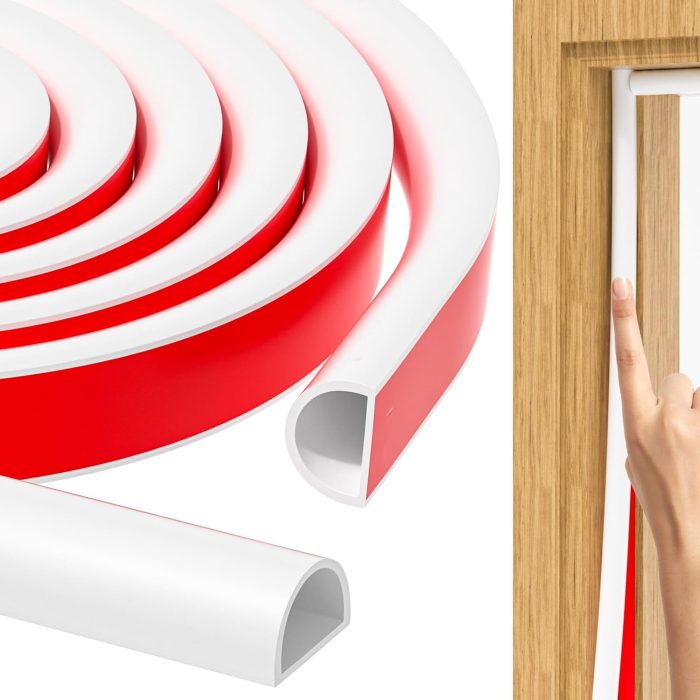 23ft  Stripping Door Seal, Silicone  Stripping Self Adhesive Door Seal Strip for Door Frame/Window (White 3/8"(W)??1/4"??T) ??23ft(L)