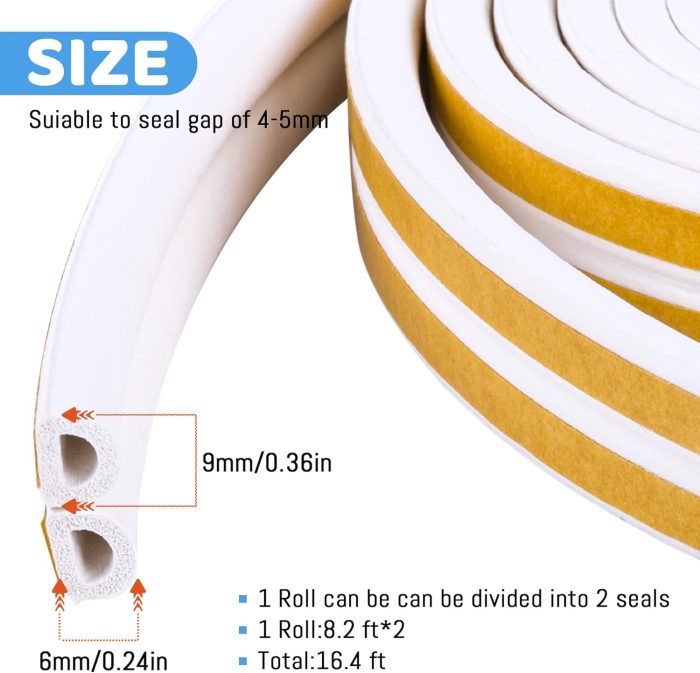 Door & Window  Stripping, Soundproof Insulation Seal Strip with Self-Adhesive Rubber Collision Protection, 16.5 Ft (White) - Image 2