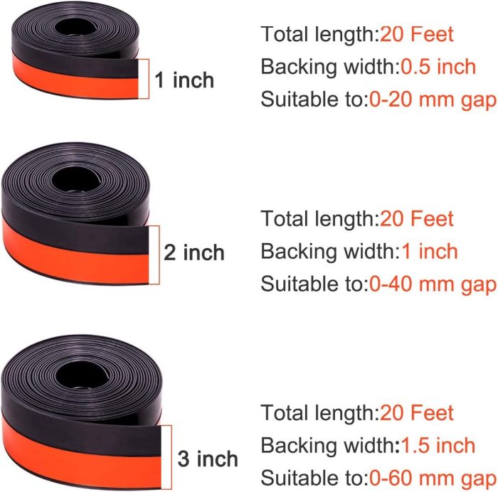 Silicone  Stripping 1 inch Width 20 Feet Length, Seal for Door Under Bottom, Gap, Side, Glass Shower Door, Sliding Door,Windows, Black - Image 2