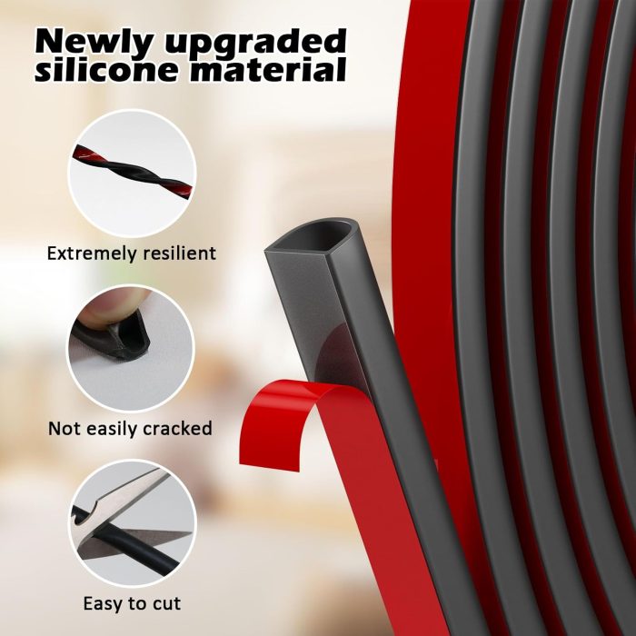 20FT  Stripping Self Adhesive Door Seal Strip - Silicone D-Shaped for Door Frame/Window Seal (Black 9/16" W 15/32" T) - Image 2