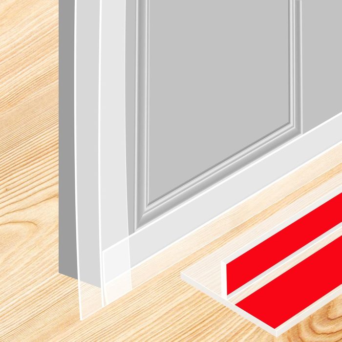 T-Shaped Door Draft Stopper 1.97 in x 20 FT Silicone  Stripping Door Seal Double-Sided Adhesive Draft Seal Tape for Doors Windows and Shower Glass Gaps, Side, Frame, Clear